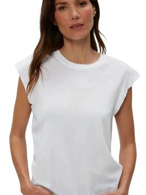 Michael Stars “Joey High Crew” 100% Cotton White Cap-Sleeve Top Size Large NWT